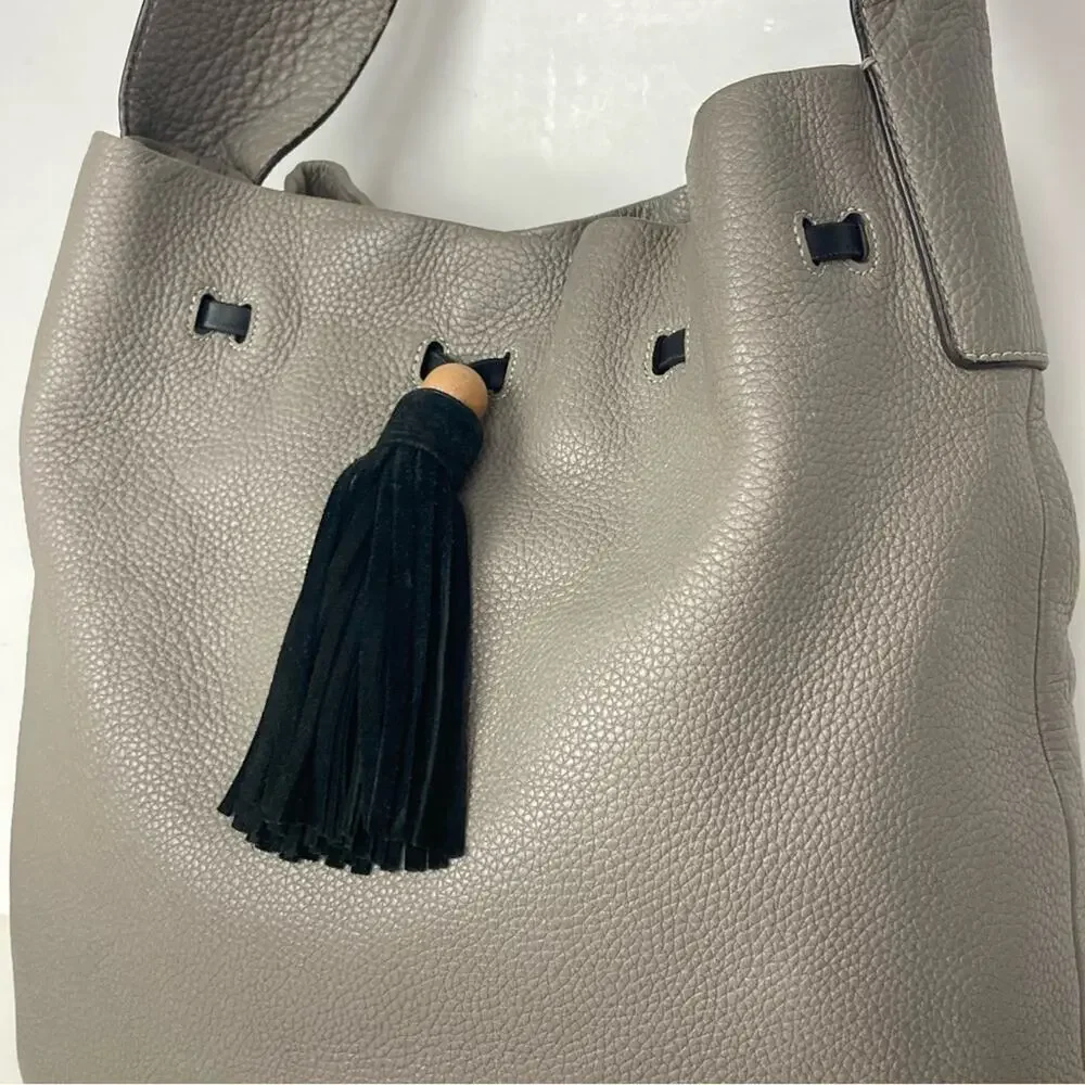ELIZABETH AND JAMES Grey Pebbled Leather Teddy Hobo Shoulder Bag - $525.